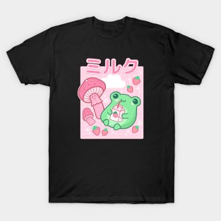 A Retro Harajuku Tale of a Cute Strawberry Frog, Anime Milk Box, and a Korean Pop Pink Senpai Milkshake T-Shirt